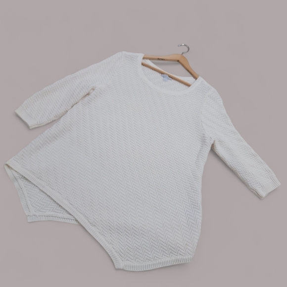 New York & Co. Creamy White Sweater Asymetrical Hem Line 3/4 sleeves Size XL - Picture 1 of 16